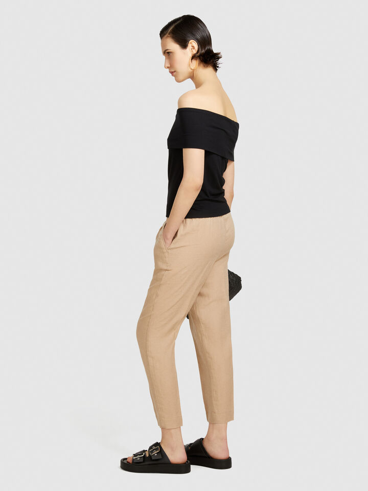 100% linen joggers - women's joggers - Beige | Sisley image number 2